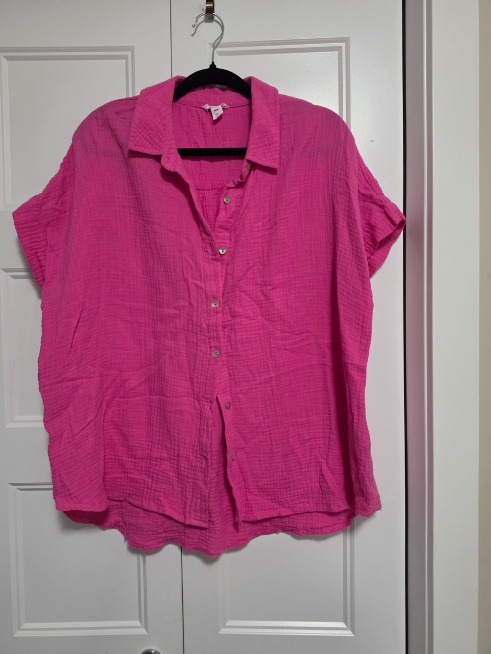 Tribal Jeans Lightweight Button-Down Shirt Shortsleeves Collar Hot Pink Medium
